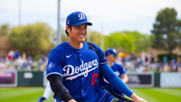 Mar 12, 2024; Phoenix, Arizona, USA; Los Angeles Dodgers designated hitter Shohei Ohtani against the San Francisco Giants during a spring training baseball game at Camelback Ranch-Glendale.